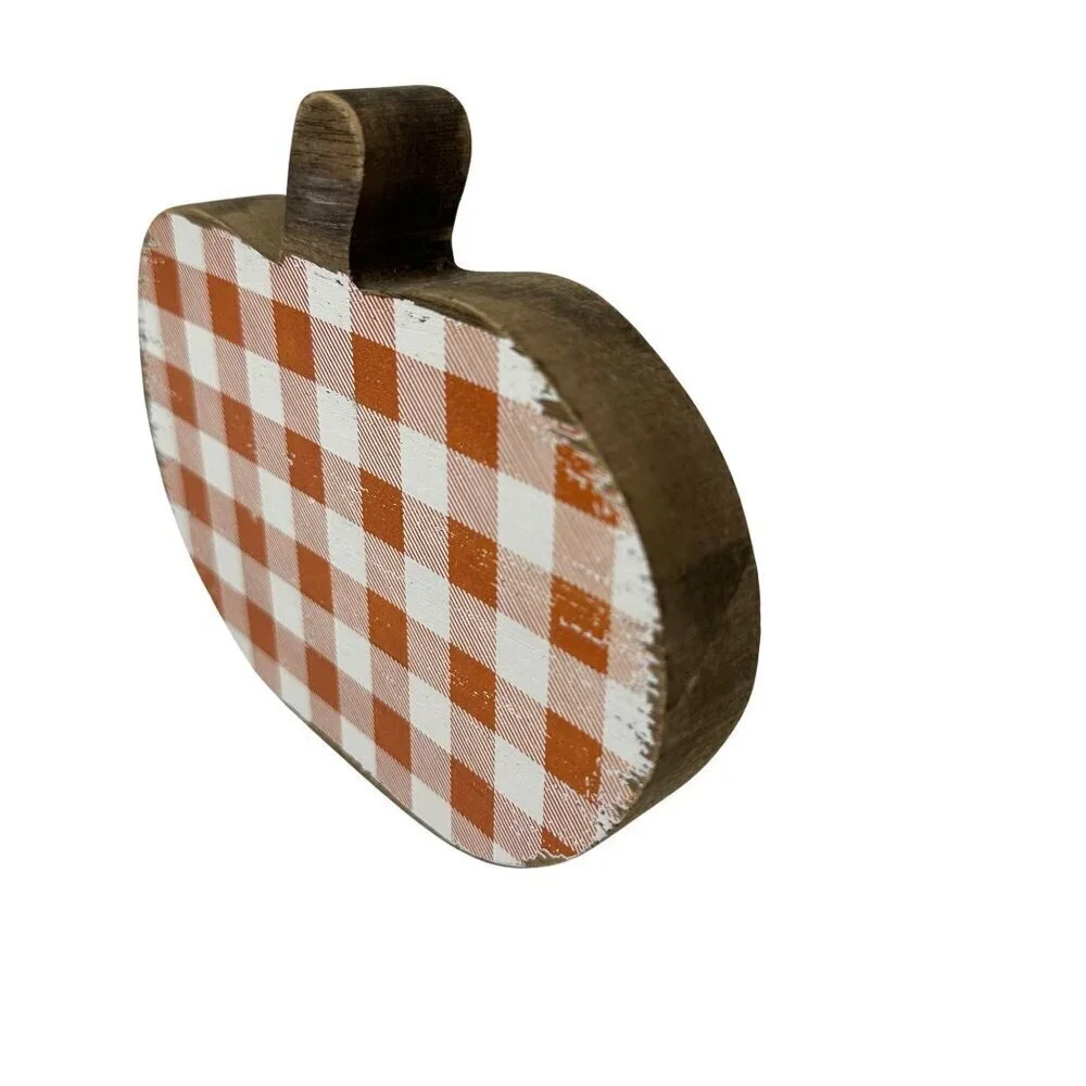 Rustic Orange Buffalo Plaid Pumpkin 5in Collins Fall Autumn Tiered Tray Decor